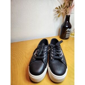 Superga 2631 Black Leather Platform Sneakers Womens US 6.5 EU37 Lace Up